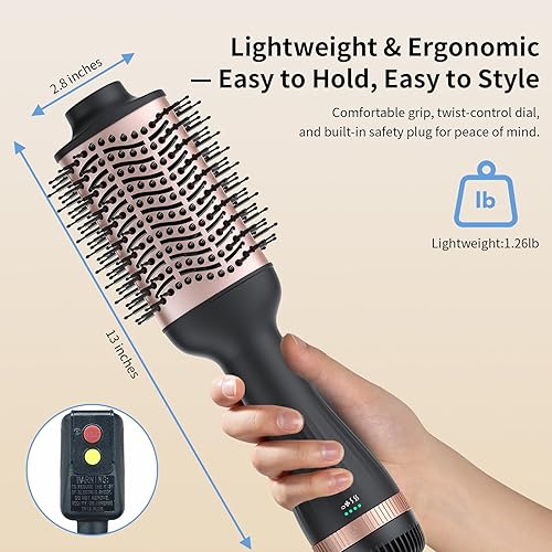 Miniatura 3 de Cepillo secador de pelo en uno, cepillo iónico 4 en 1 para secador de pelo y voluminizador con barril ovalado de 3.2 pulgadas, motor de alta