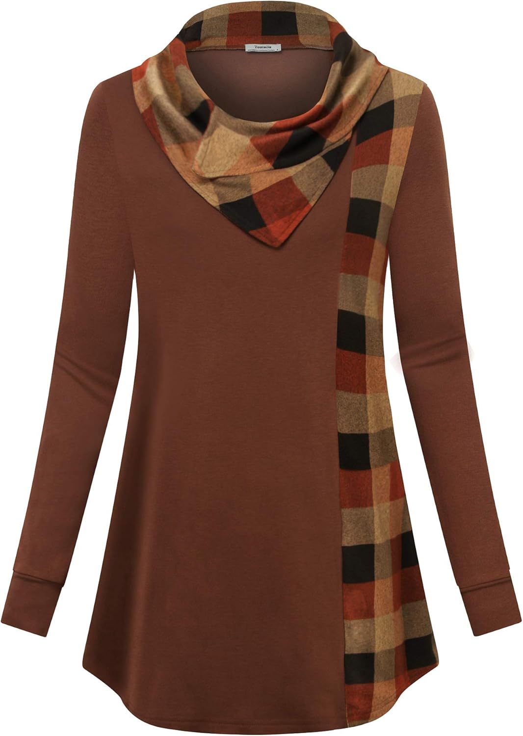 Youtalia Women's Long Sleeve Cowl Neck Tunic Color Block Pullover Sweatshirt - Image 2