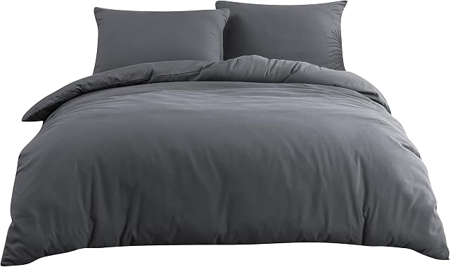 QZY Pościel 200 x 200 cm, super miękka, 100% szczotkowana mikrofibra, o jakości 110 g/m², 2 poszewki na poduszkę 80 x 80 cm, szara