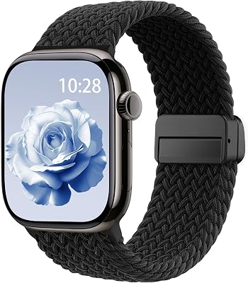 Braided Stretchy Band Compatible with Apple Watch Bands 38mm 40mm 41mm 42mm 44mm 45mm 46mm 49mm Women Men, Soft Nylon Solo Loop Magnetic Sport Strap for iWatch Series 11 10 9 8 7 6 5 4 3 2 1 SE Ultra
