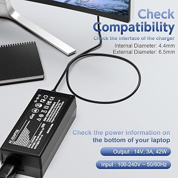 DC 14V Power Cord Compatible with Samsung Monitor 32 27 24 22 23 20 19 18 17 15, S22C300H, S22E310H, S22C300H, S24C230BL, S24D390HL, S27D590P, S27D360H, S27D390H Power Supply