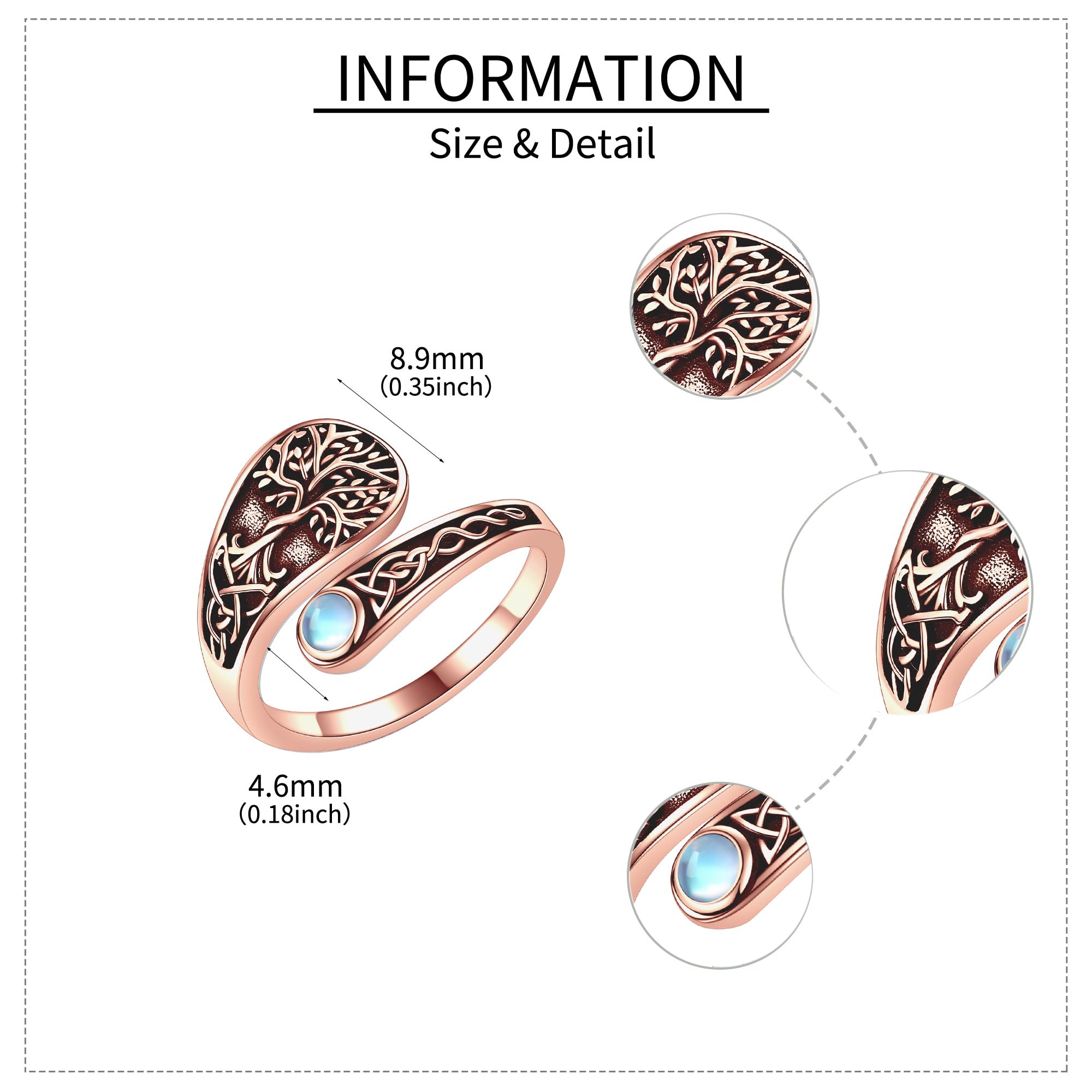 DAYLINLOVE Baum des Lebens Ring 925er Sterling Silber Keltischer Knoten Mondstein Einstellbarer Offener Daumen Ring Baum des Lebens Schmuck Geschenke für Damen Frauen Mädchen Mama Oma