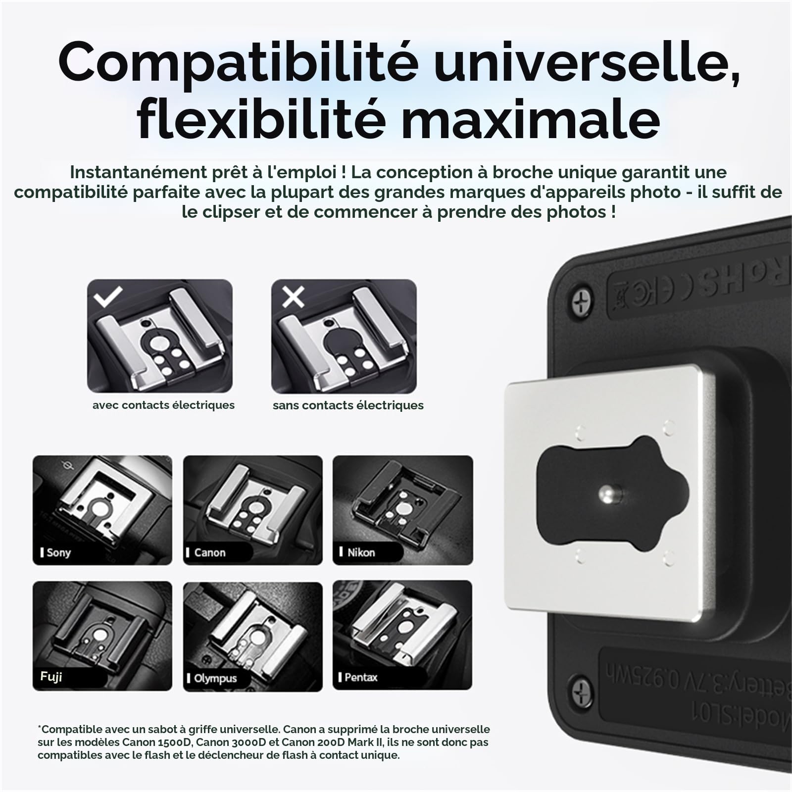 ULANZI SL03 Mini Flash avec éclairage vidéo, Speedlite GN8 6500K, Angle réglable à 90°, 4 Niveaux de Puissance, Mini Flash Manuel, Griffe Porte-Accessoire à Contact Unique pour Sony/Canon/Fuji, Noir