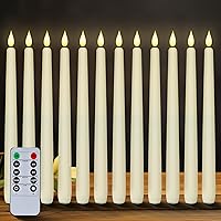 Homemory 12-Pack 11" Ivory Flameless Taper Candles with Remote Timer Dimmer - Battery LED Flickering for Christmas Wedding Church