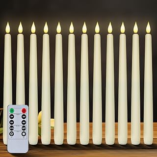 Homemory 12-Pack 11" Ivory Flameless Taper Candles with Remote Timer Dimmer - Battery LED Flickering for Christmas Wedding Church