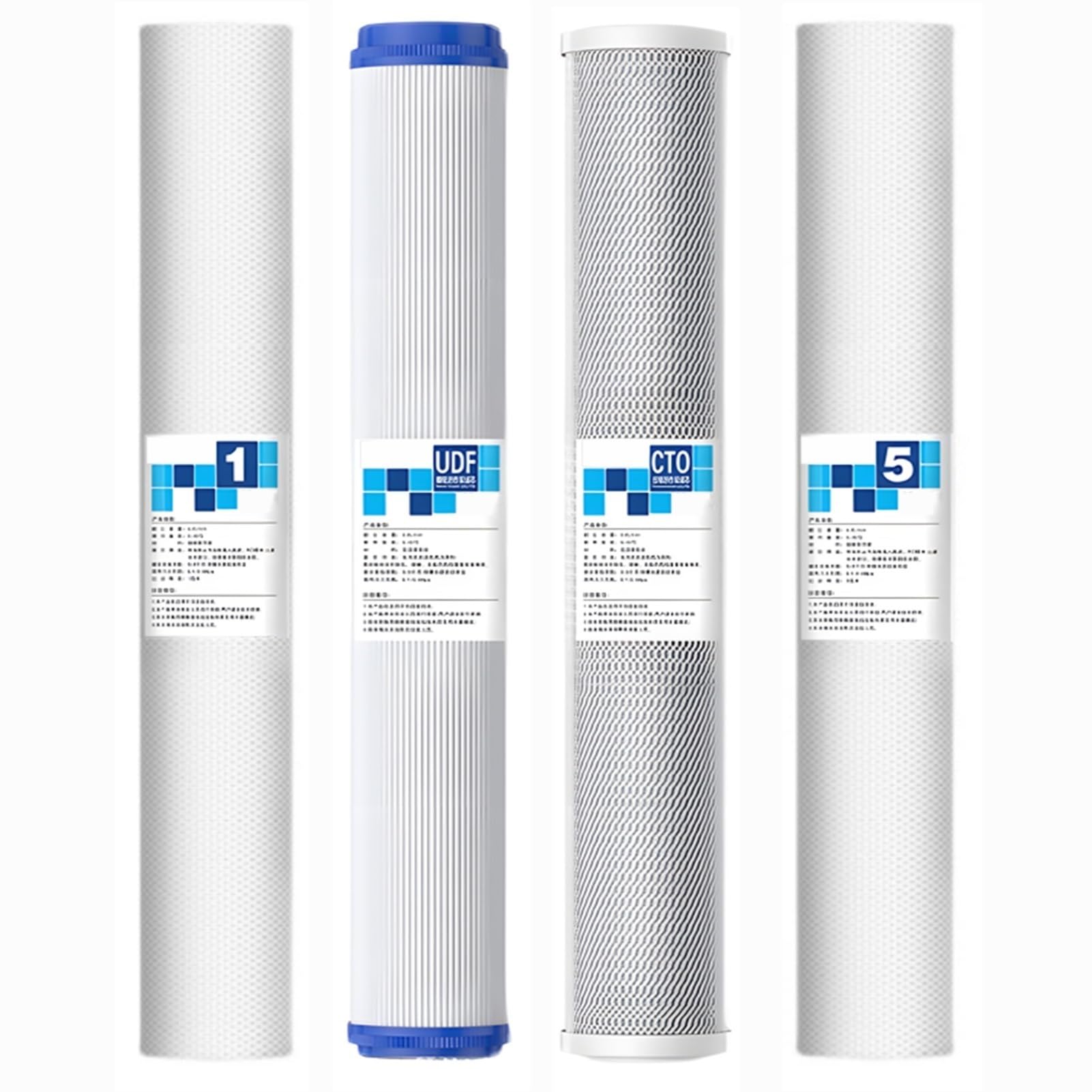 Zestaw filtrów wody całego domu, 4-stopniowy, 4,5" x 20", osadowy, UDF i węglowy filtr wody CTO, 1/5 mikrona, do komercyjnych/domowych systemów wodnych