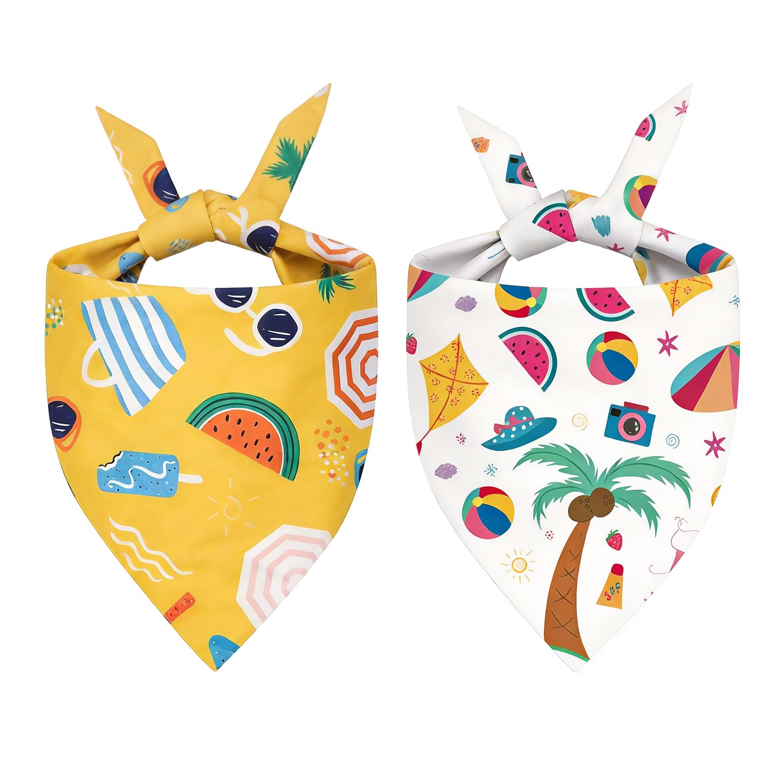 Bestwist Dog Bandanas Summer, [2 PCS] Adjustable Puppy Scarf with Beach Vacation Theme Dog Bandana, Triangle Pet Neckerchiefs Costumes Presents for Small Medium Large Pets
