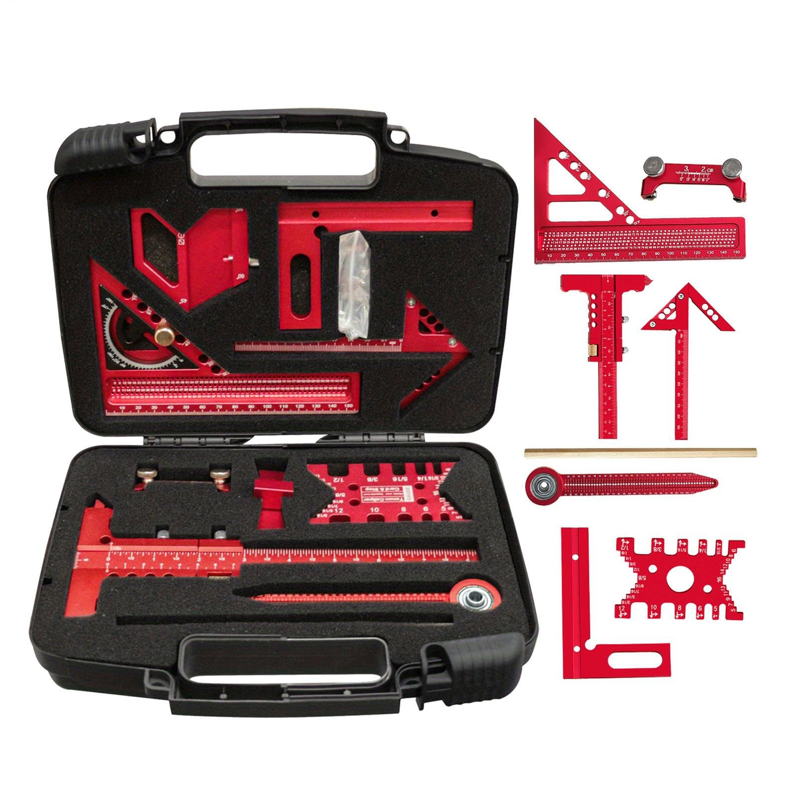 9-częściowy zestaw narzędzi pomiarowych z kątownikiem i linijką | Zestaw narzędzi do ram podłogowych, garażu, na zewnątrz, do prac stolarskich, budowy mebli