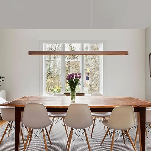 Miniatura 7 de Lámpara colgante lineal de madera de 39 pulgadas, iluminación LED regulable para isla de cocina con control remoto, lámpara colgante ajustable para