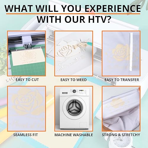 Miniatura 52 de HTVRONT - Rollo de vinilo termotransferible, 12 in x 8 ft, para diseños en camisetas, fácil de cortar y despegar, para planchar y máquinas Cricut