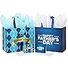 Father's Day Gift Bags With Cards & Tissue Paper - 13x10.2x4.9 Inch Best Dad Ever Party Favor Bags
