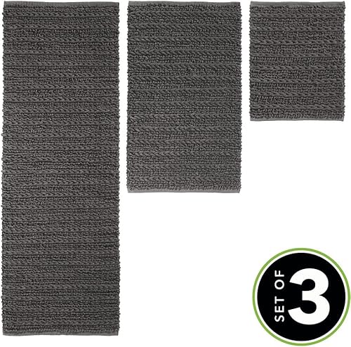 Miniatura 3 de mDesign - Alfombra de spa de lujo, 100% algodón, felpa absorbente de agua, borde decorativo, para baño, tocador, bañera-tinaducha, lavable a