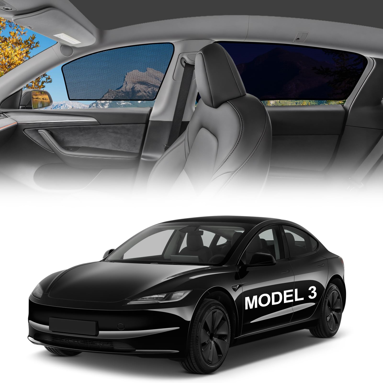 Tesla Model 3 Highland Window Shades 2024-2026, 4PCS Set