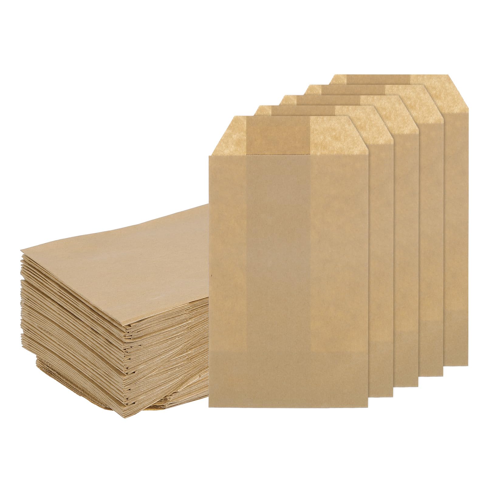 sourcing map 200Pcs Kraft Paper Treat Bags, 6" x 3" Greaseproof Kraft Candy Bags Flat Favor for Bakery Cookies Dessert Chocolate Soap Wedding Party, Brown
