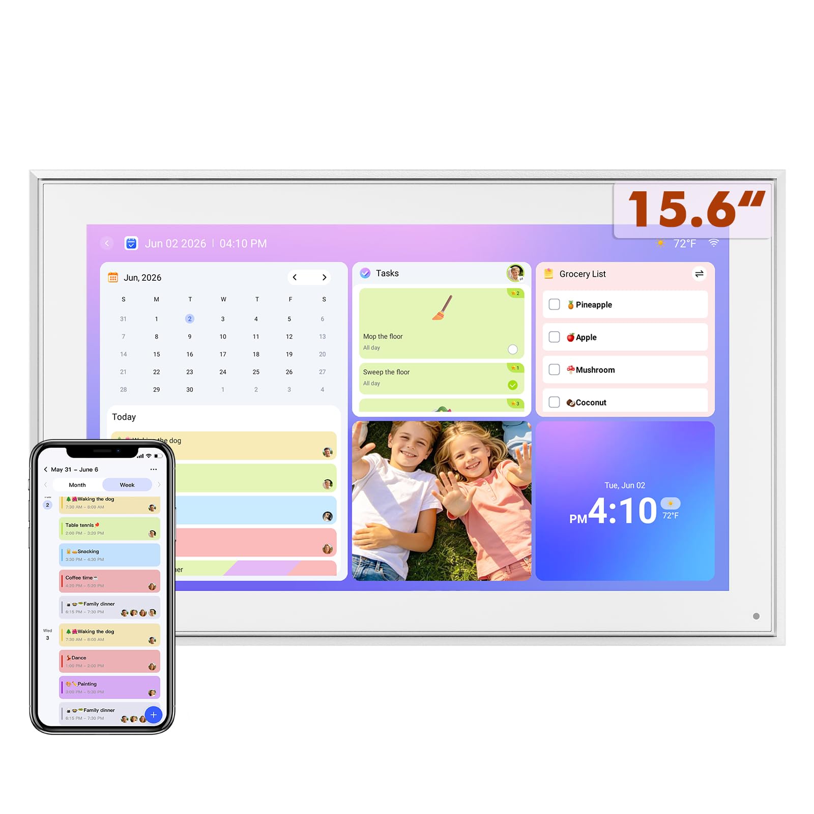 15.6" Digital Calendar - Touchscreen Smart Family Planner &amp; Chore Organizer