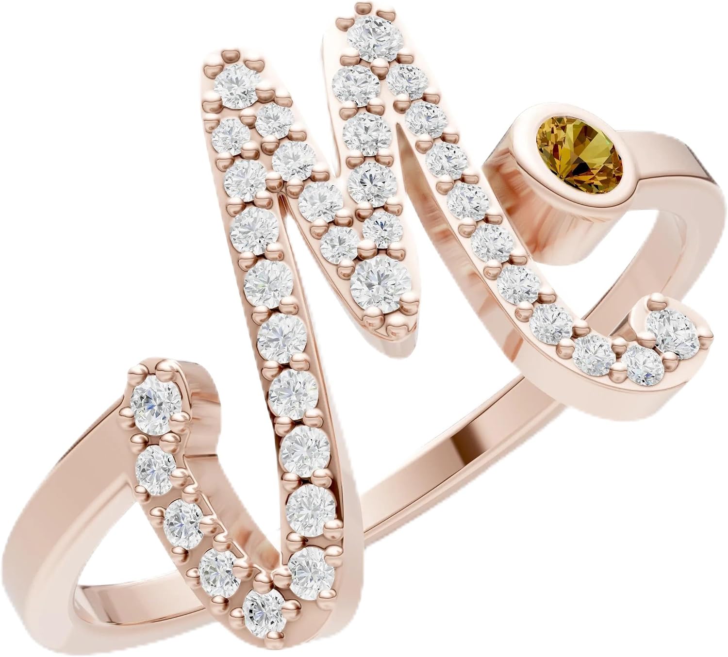 PEORA Round Cut Citrine Band Available in Solid 10K, 14K or 18K Ring – White, Yellow or Rose Gold