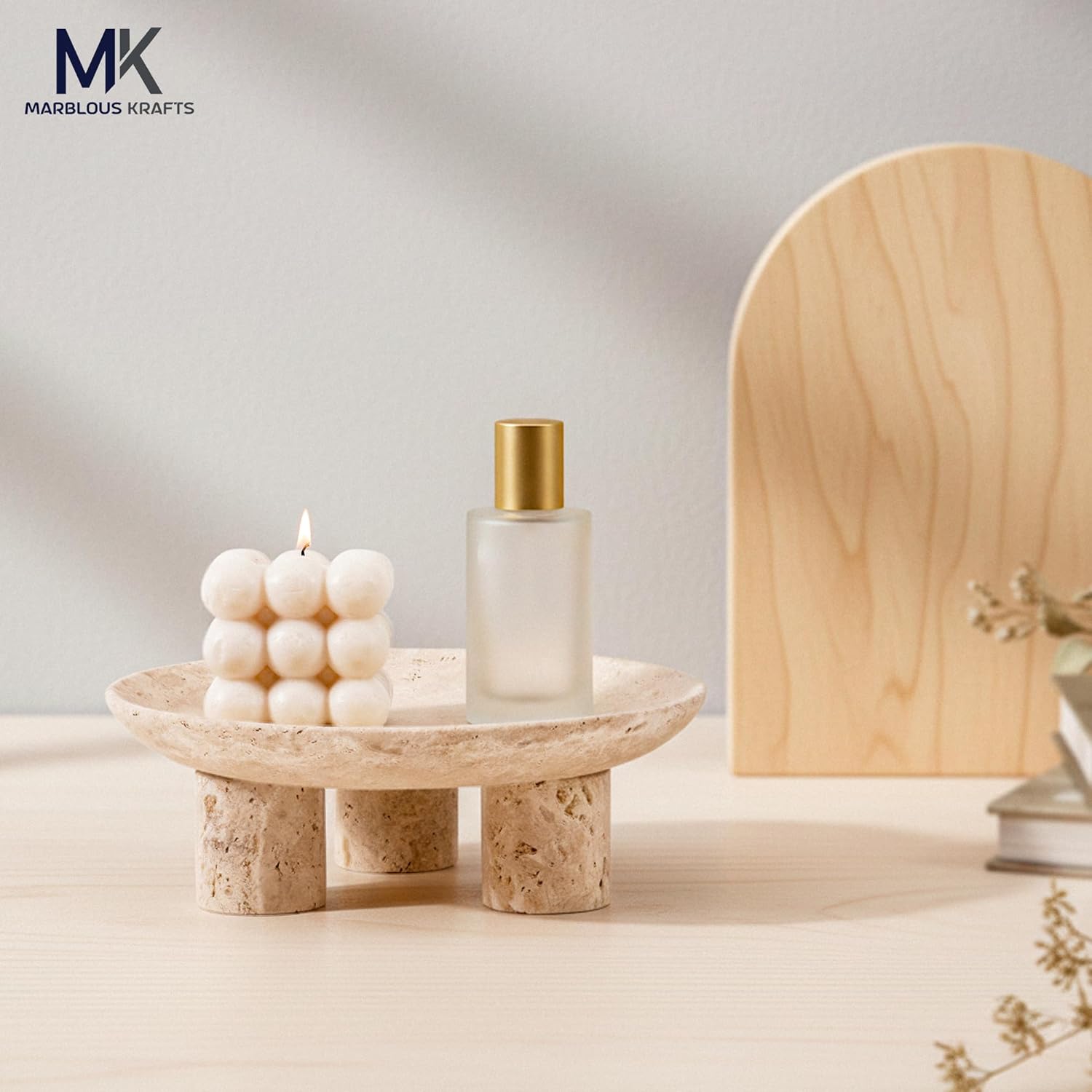 Travertine Marble Decorative Tray for Vanity Organizer, Perfume Display and Jewelry Storage, Perfect Bathroom Countertop Decor