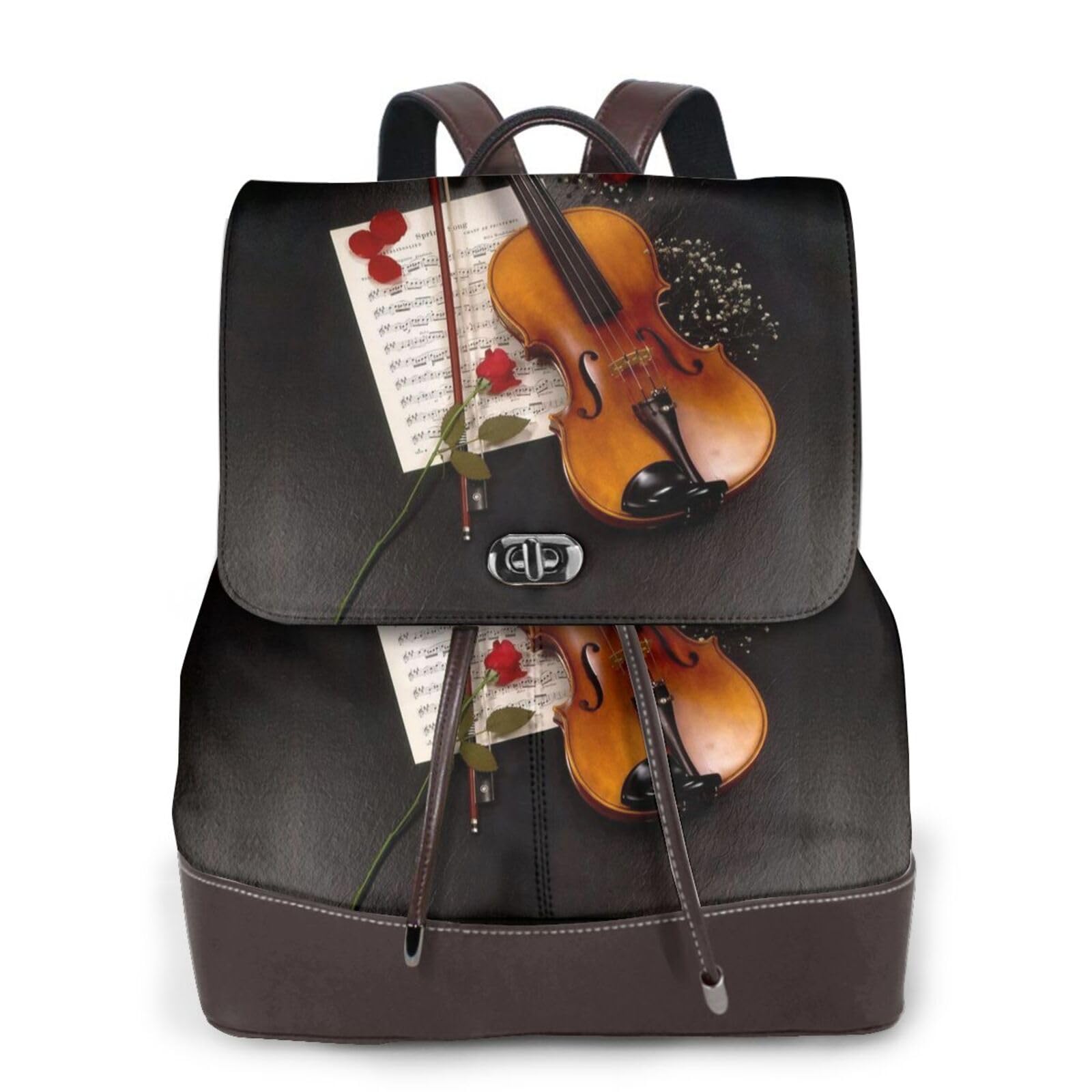 Moderner Leder-Rucksack für Damen, Violinen-Notenrucksack mit Deckel, 32,5 cm, PU-Leder, Rucksack für Mädchen, modischer Tagesrucksack für Reisen, Einkaufen, Arbeit, Medium, multifunktional