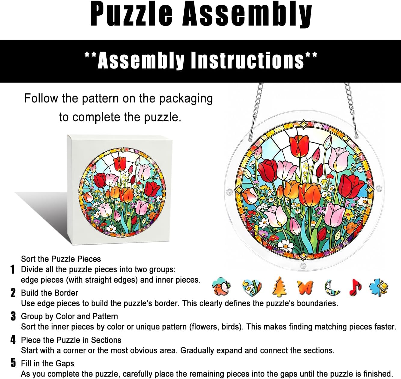 Tulip Acrylic Puzzle Suncatcher, Violet Garden Stained Glass Window Hanging