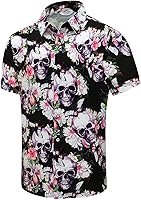 Vista 54 de SheLucki - Camisa hawaiana para hombre, unisex, de manga corta, con botones, para la playa y el verano, ropa casual estampada con sombra de palmas