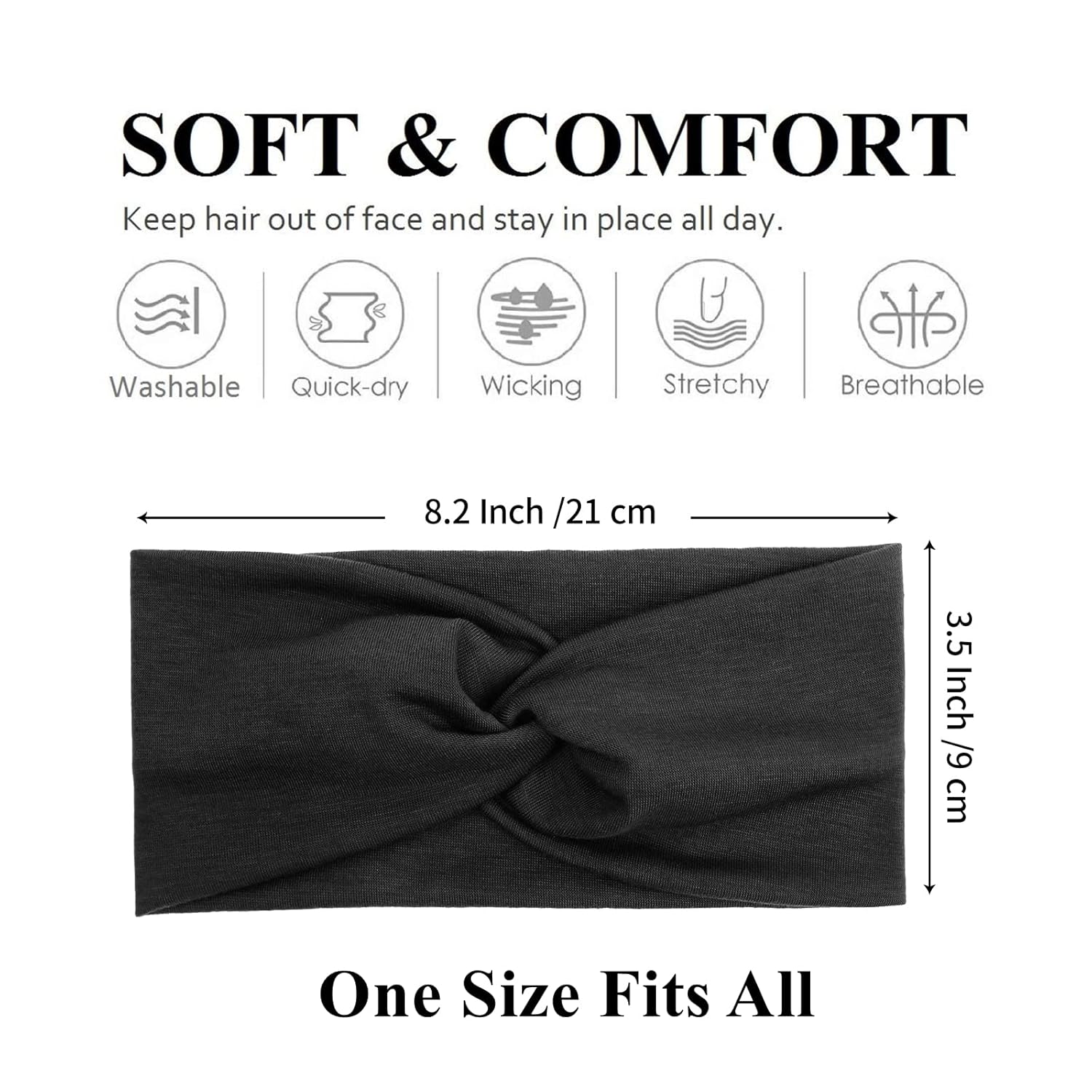 Tobeffect Headbands for Women Non Slip Turban Head Band Boho Elastic Hair Bands for Teen Girls Fashion Wraps Accessories Solid Color, 8 pack - Image 4