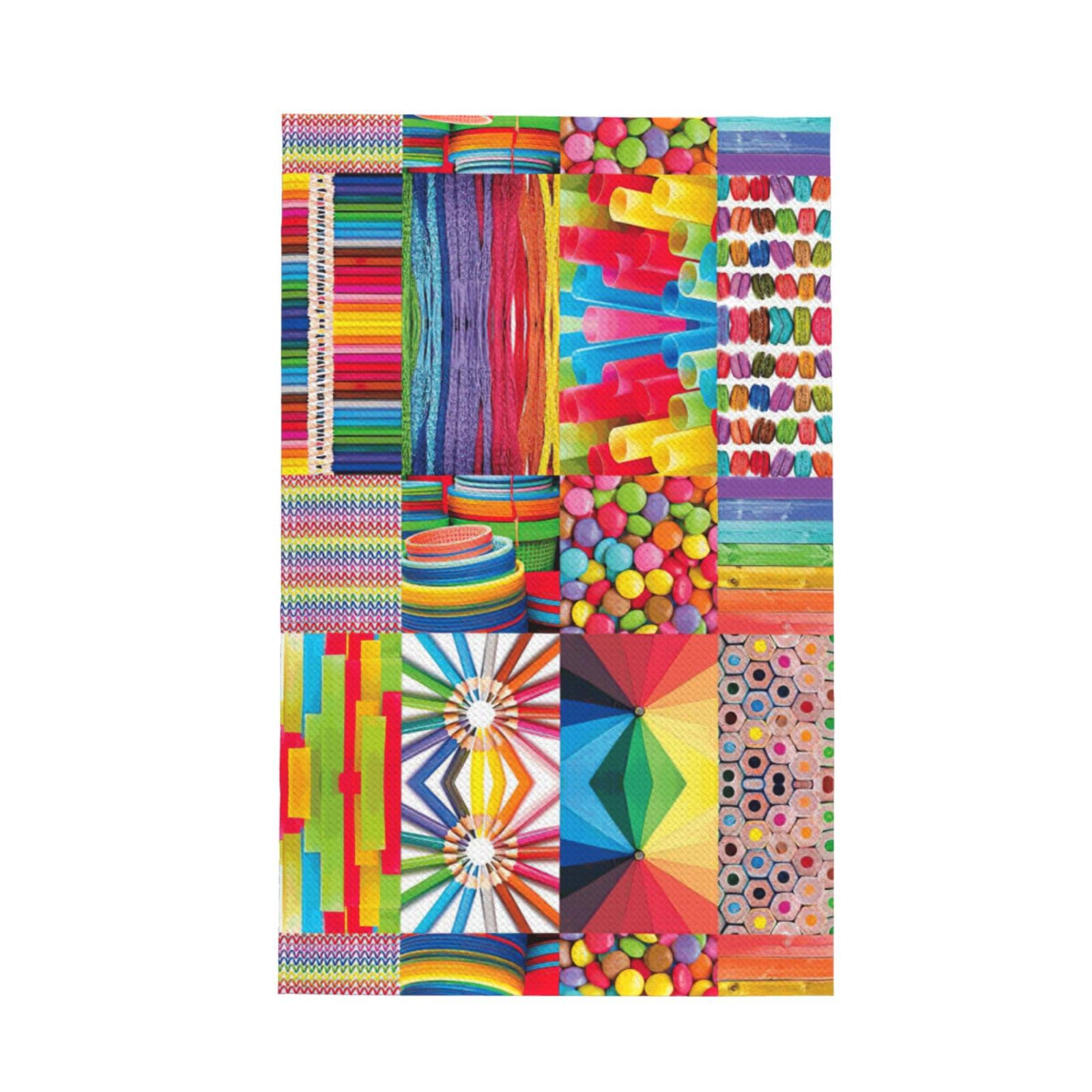 XXahnbm Colorful Collage Print Waffle Kitchen Towel,Absorbent Hand Towel
