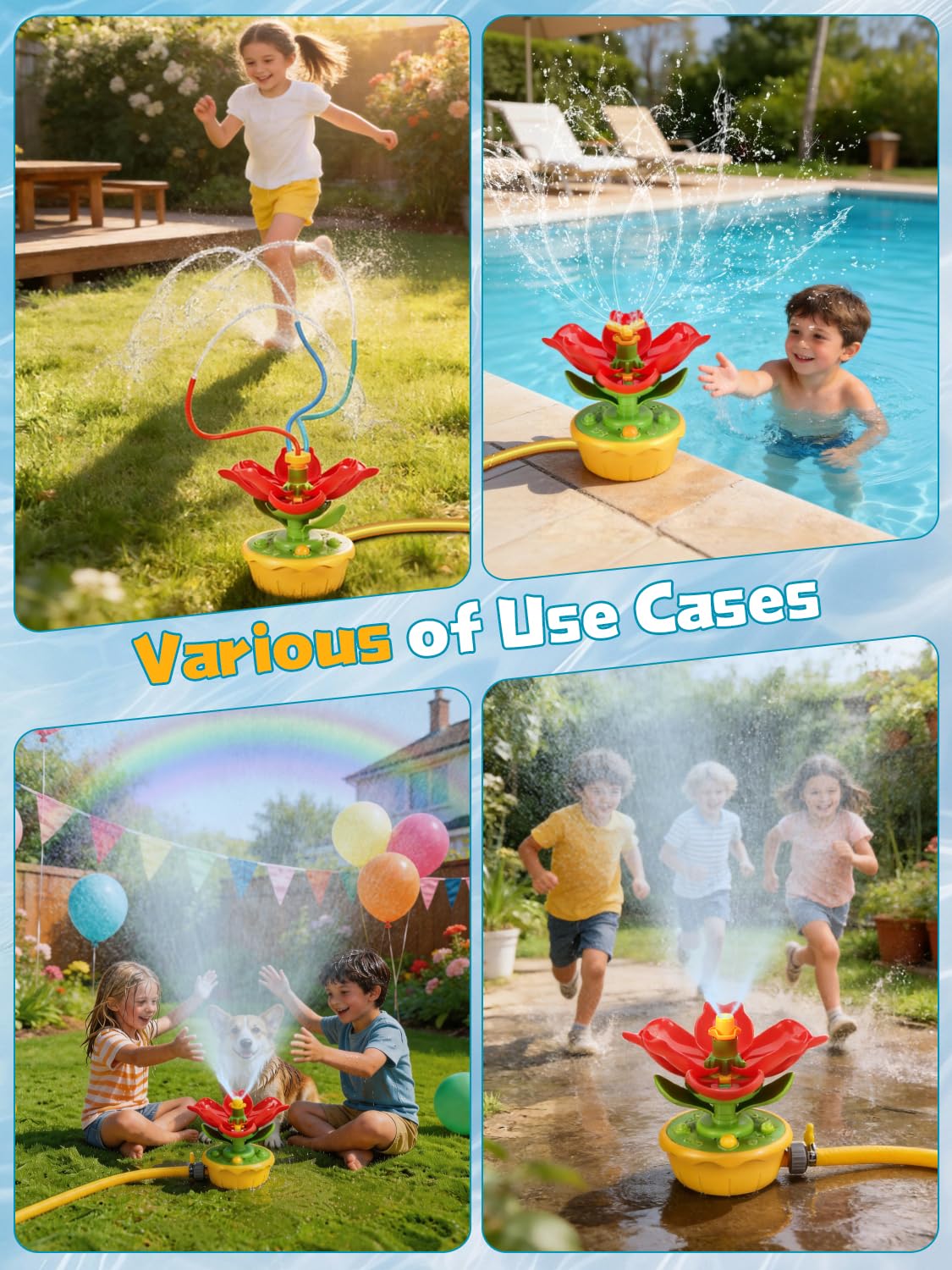 Kssvzz Wassersprinkler für Kinder, Outdoor Sommer Wasserspielzeug mit Wackelschläuchen, 3 Sprühmuster, lustiger Rasensprenger für Garten, Hof, Jungen Mädchen ab 3 4 5 6 7 8 9 Jahren