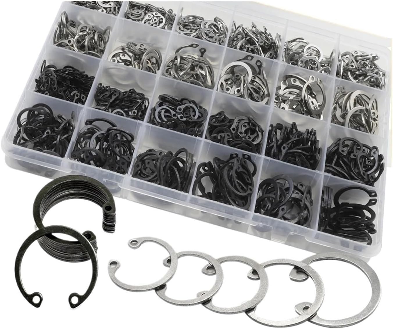 840pcs Circlip Retaining Rings Assortment Kit 8-24mm Stainless Steel Carbon Steel Internal External Snap Clip Ring Set(Color:Internal circlip)