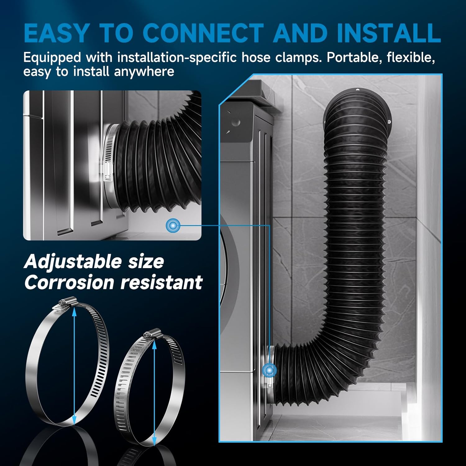 Hon&Guan 4 Inch 5FT Dryer Vent Hose, Flexible Exhaust Duct Hose with 2 Hose Clamps for Tight Space, Clothes Dryer & HVAC Ducting Kit, 4-Layer PVC Aluminum with Steel Wire