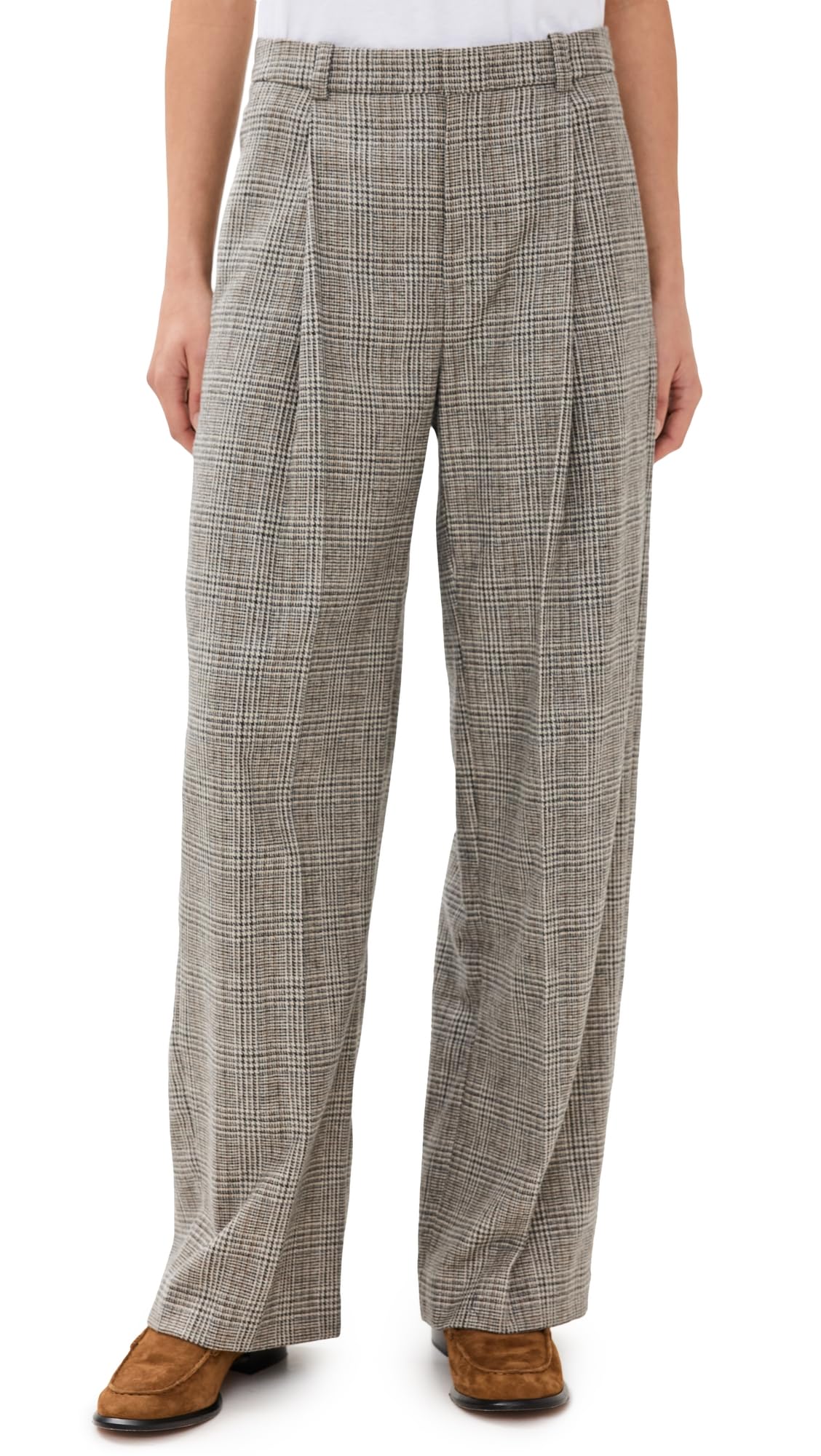Vince Womens High Rise Wool Blend Plaid Trousers
