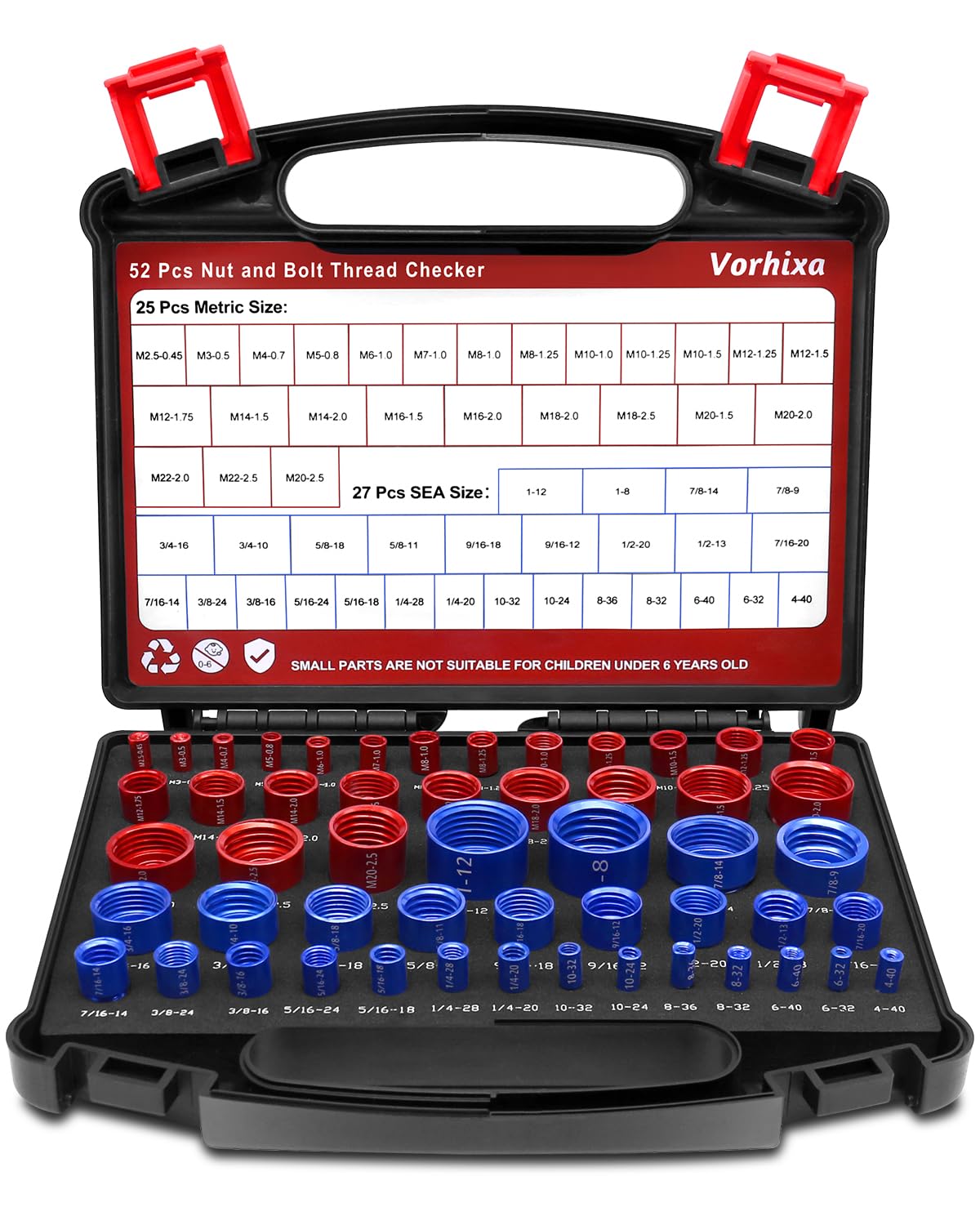 52pcs Thread Checker, 27 SAE & 25 Metric Nut and Bolt Thread Checker, Thread Gauge, Bolt Size Finder Kit for Size Check in Tricky and Narrow Areas