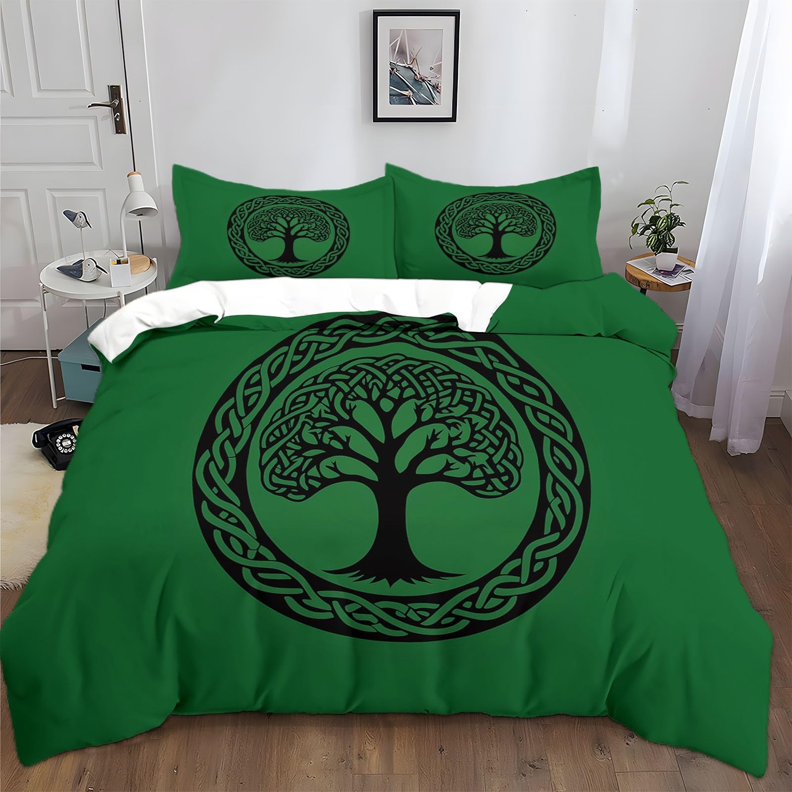 Housse de couette enfant 140x200 cm avec taie lit 1 personne motif glyphe vert