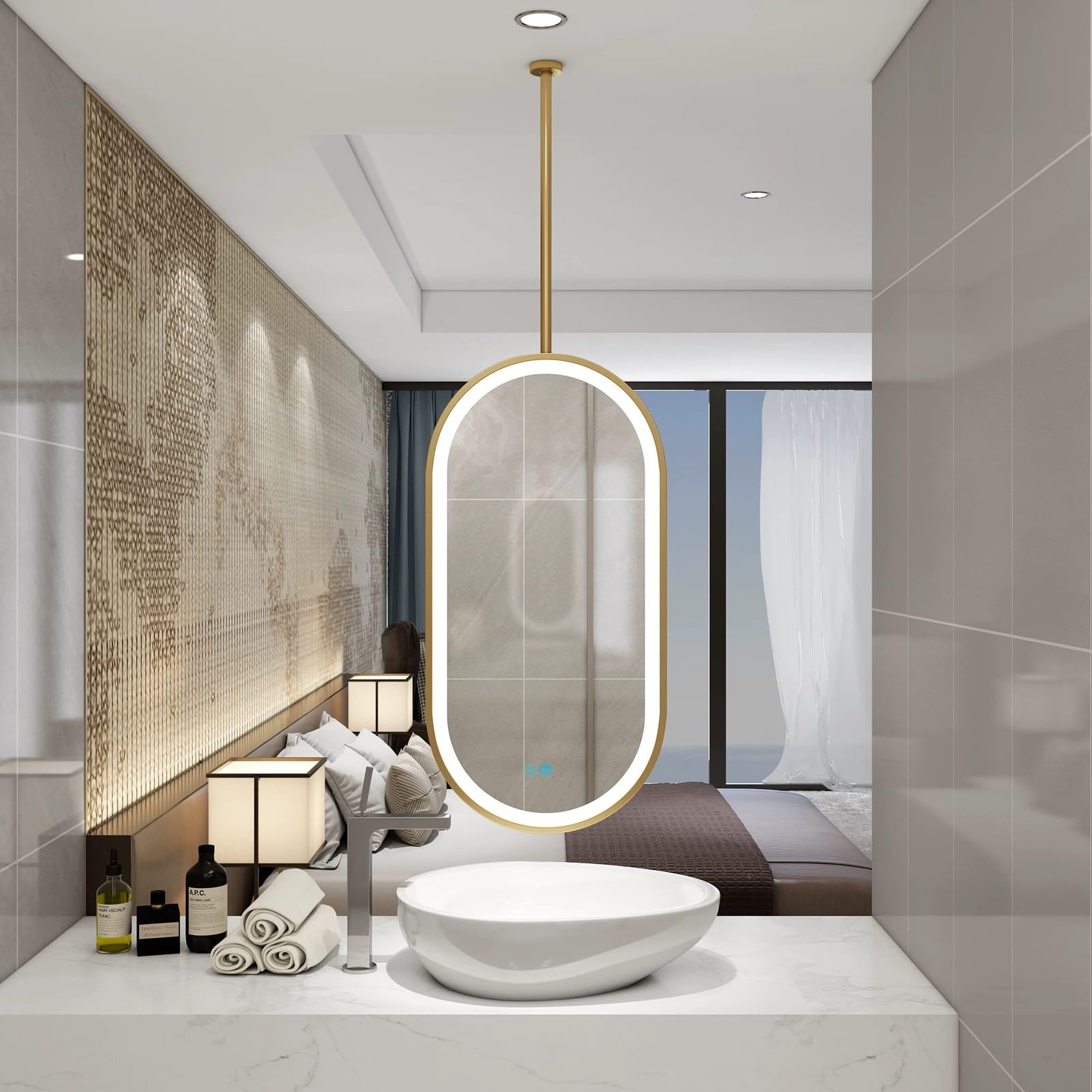 Miroir intelligent anti-buée avec LED 3 couleurs pour maquillage