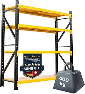 Schwerlastregal 200x120x50 cm – 400 kg Gesamttraglast, 100 kg pro Boden, stabiles Metallregal, 4 Böden, Garagenregal, Kellerregal, Lagerregal, Steckregal, 50 cm Tief, Einfache Montage