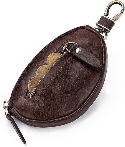 Miniatura 5 de RIVEENY Funda para llave de coche, de cuero genuino de alta calidad, protector de llavero con gancho de metal y llavero con cremallera para llavero