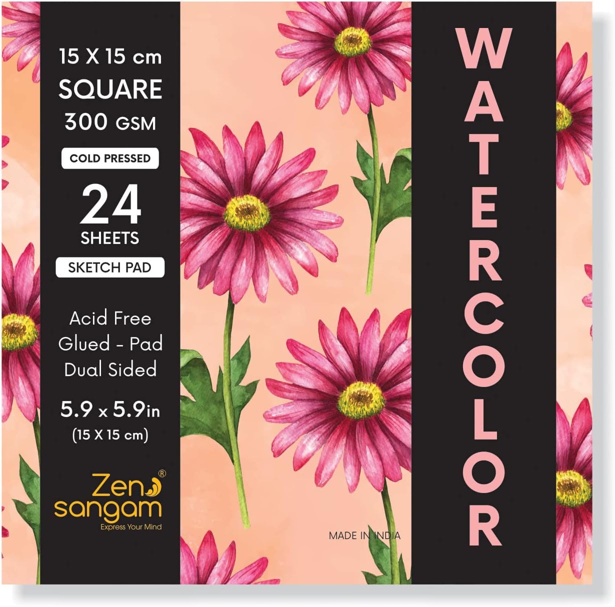 Papel Para Acuarela Zen Sangam Artists' - Bloc De Papel De Dibujo Pegado Gouache - 300 G/m² Cuaderno Dibujo
