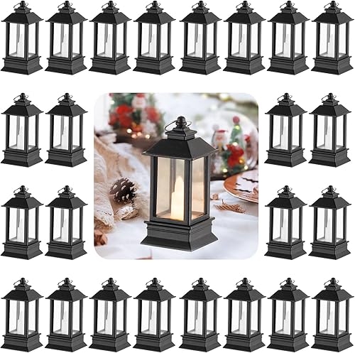 Miniatura 9 de Staymoment 24 mini faroles decorativos para velas, centros de mesa portátiles para interiores con vela LED parpadeante para bodas, Halloween,