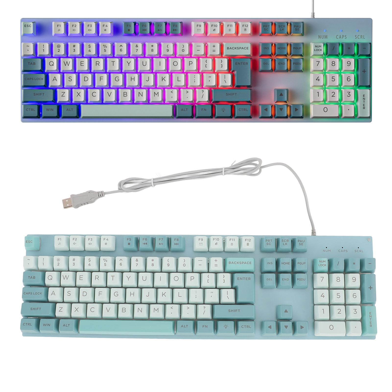 Przewodowa Klawiatura do Gier, Podświetlana Klawiatura do Gier RGB z Dużym Metalowym Panelem z Nadrukiem, Podświetlana Klawiatura Teclado Mecanico do Laptopa Komputerowego (Sky