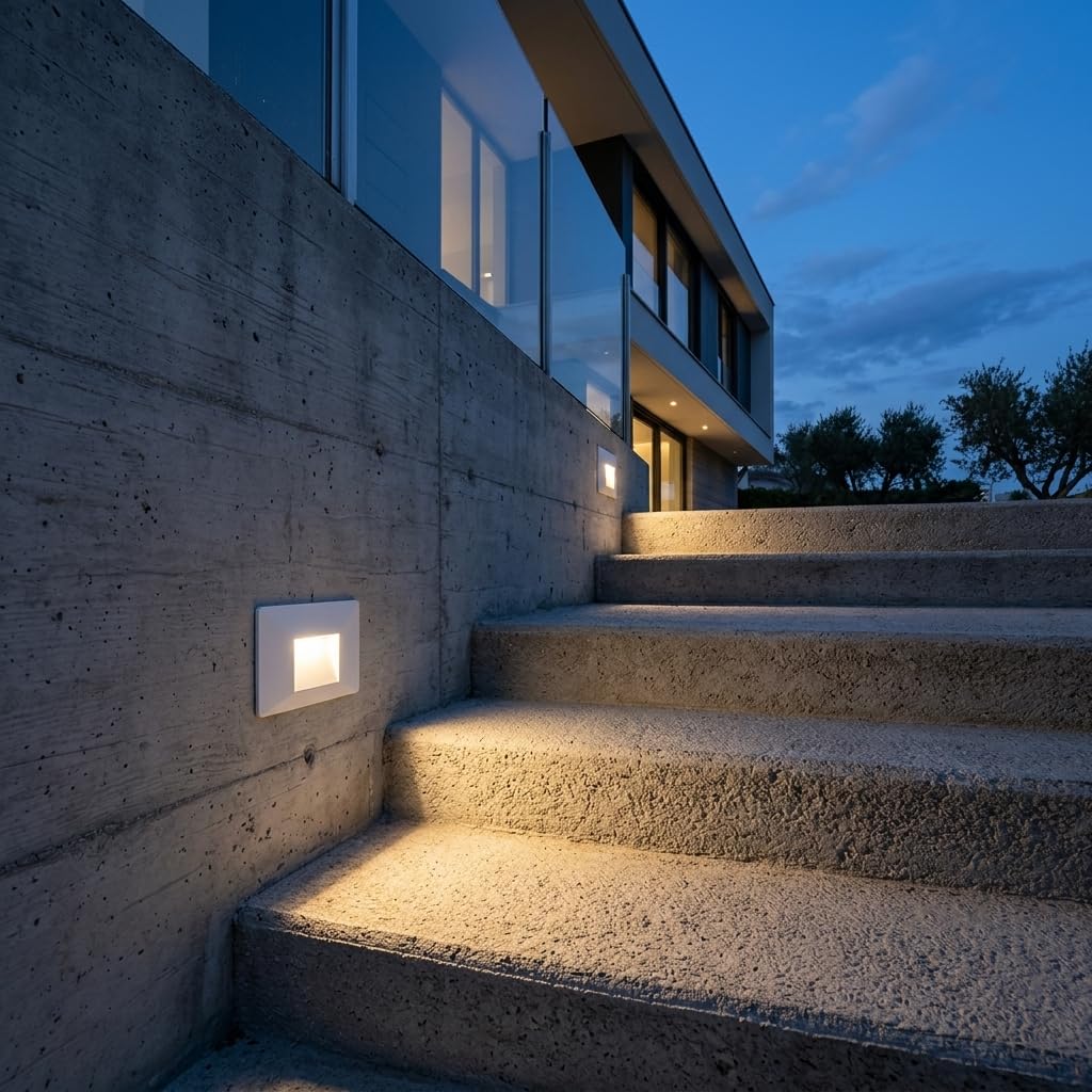 MAKA Faretto Segnapasso LED 3W IP65 da Parete 220V CCT Switch 3000K-6400K 270lm Rettangolare Luce Scala Interno Esterno Illuminazione Segnapasso Moderna (5 Pezzi)