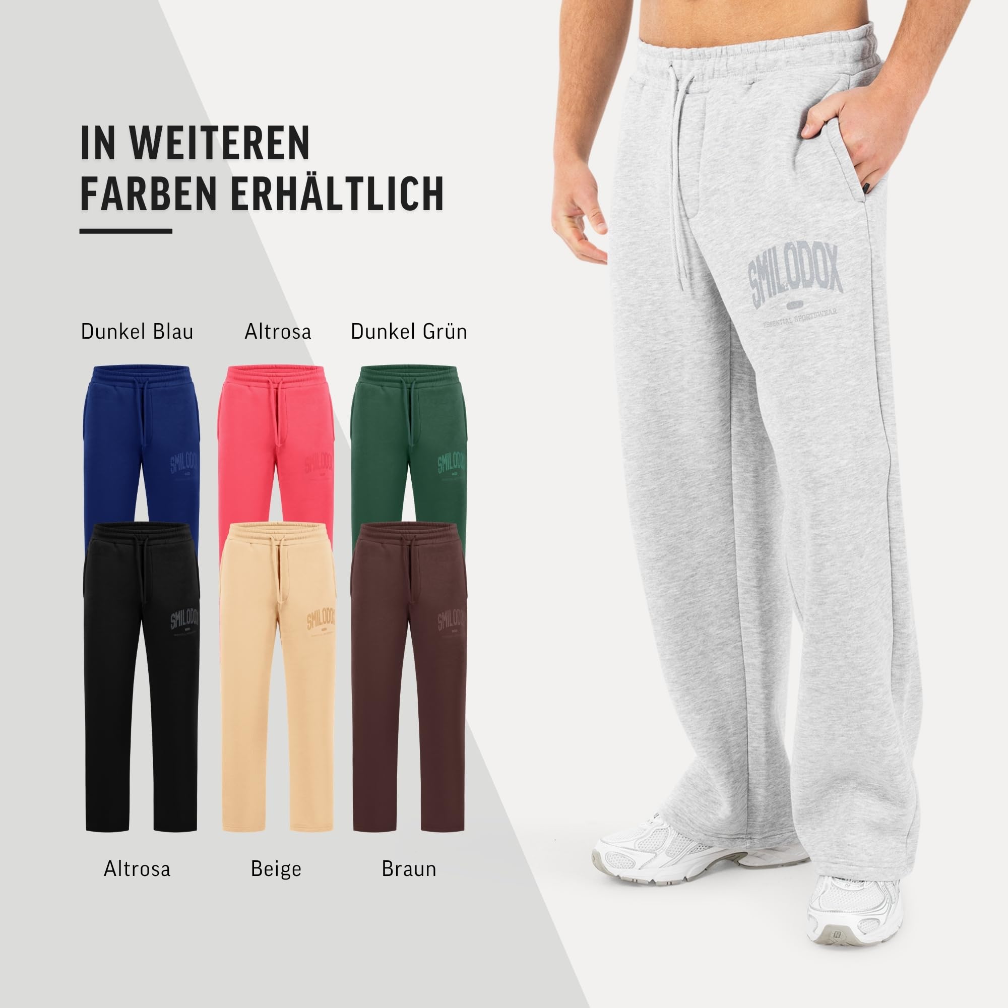 SMILODOX Jogginghose Herren Oswin, Oversized Fit Trainingshose mit elastischem Bund & verstellbarem Kordelzug, Logo-Print, praktische Seitentaschen, Lange Sporthose für Freizeit und Sport