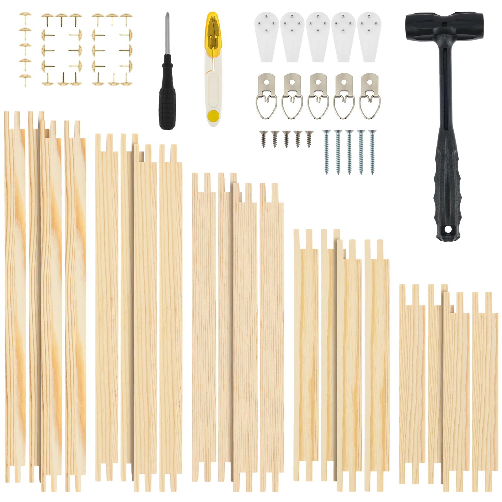 Vavpup Wood 20Pcs 5 Sets Stretcher Bars For Needlework,6 Sizes En Canvas Splicing Stretcher Bars With 100 Thumb Tacks For Needlepoint Embroidery Stitch Frame Crafts Art Set Bundle With Crafts(,20)