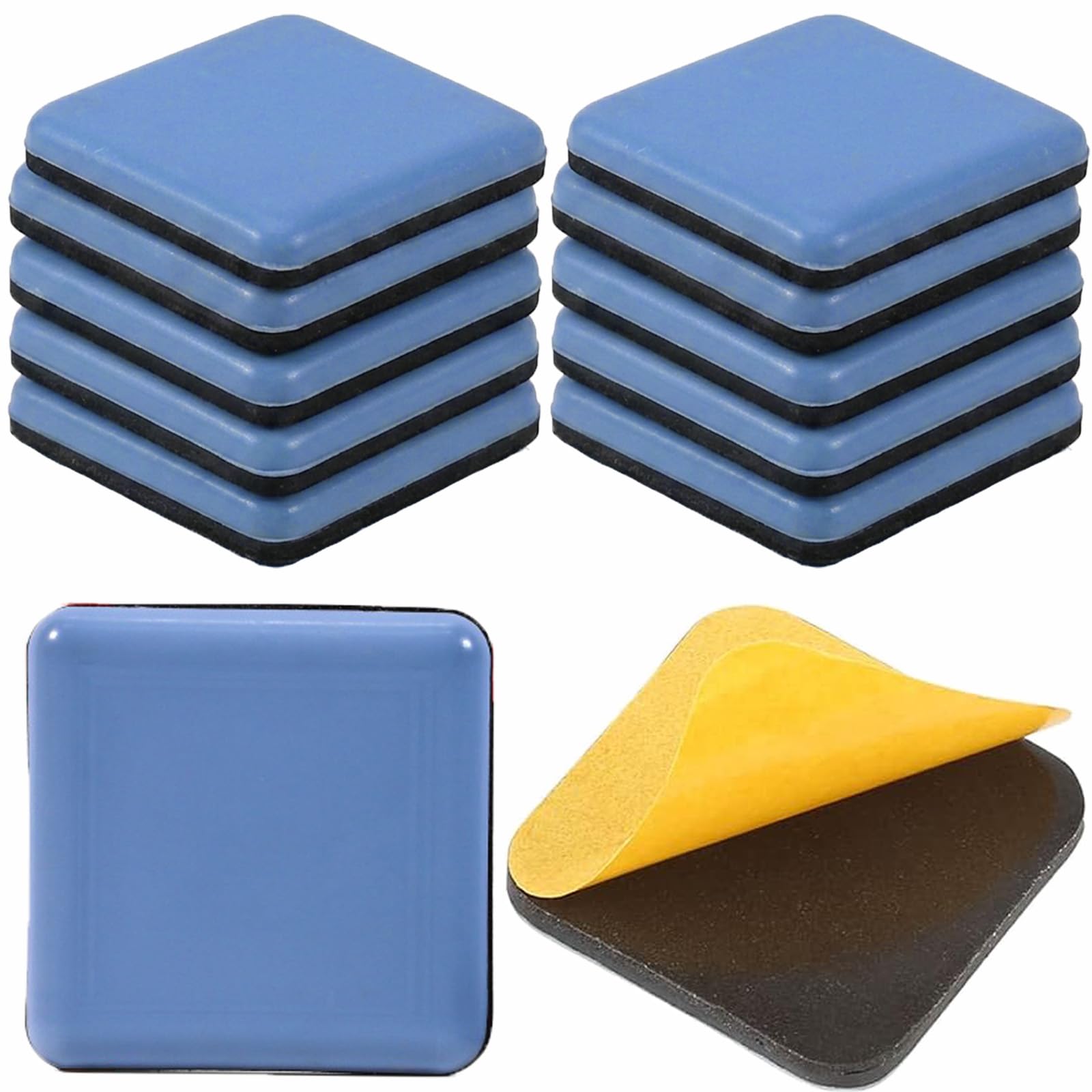 12 Pcs Furniture Sliders for Carpet, 50 x 50 mm Furniture Gliders for Carpet, Self-Adhesive Gliders for Furniture, PTFE Teflon Easy Glide for Wooden Floors, Carpet, Heavy Items, Scratch-Resistant â image 1