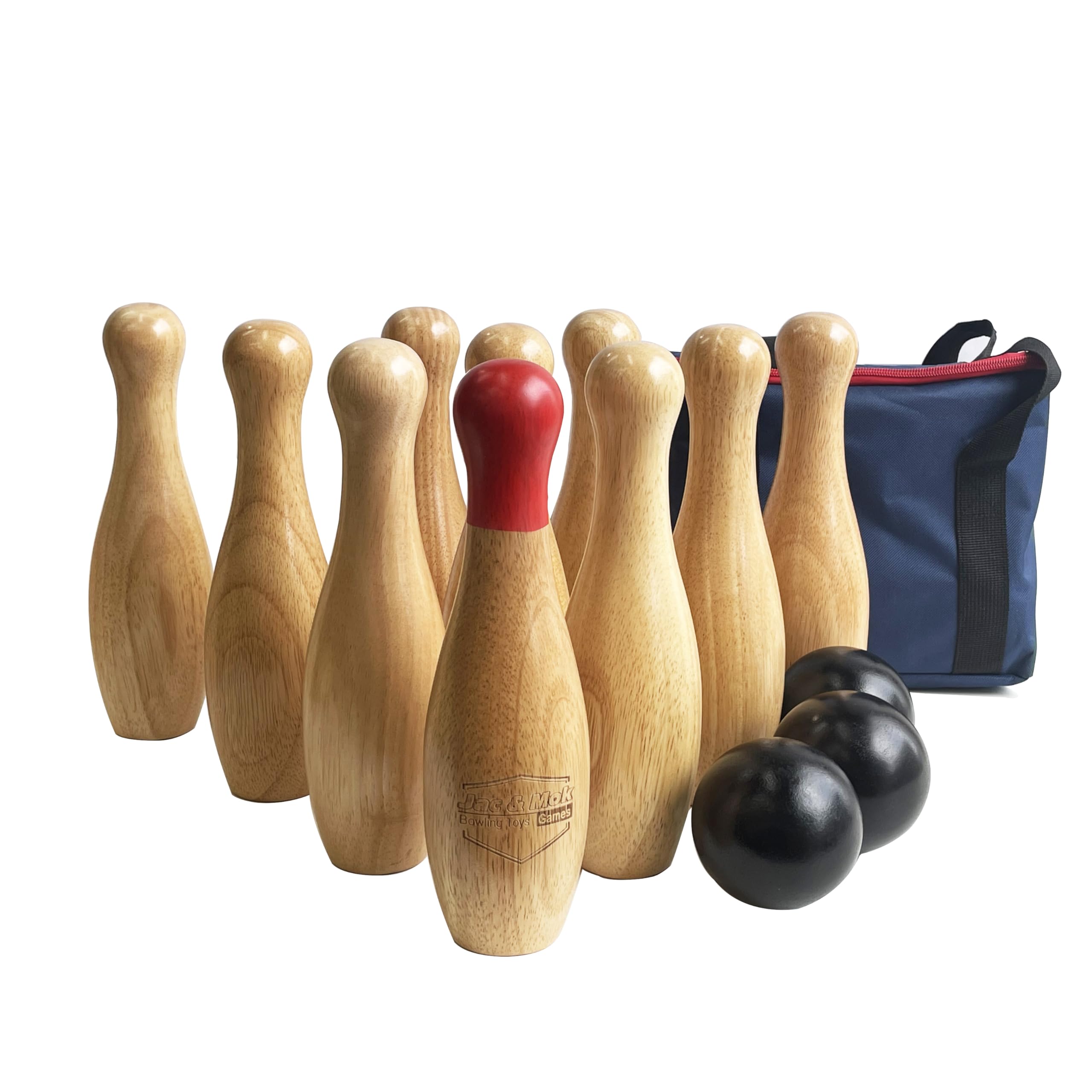 Wooden Skittles Boowling Games Set in Carry Bag (natural, 26cm-High)