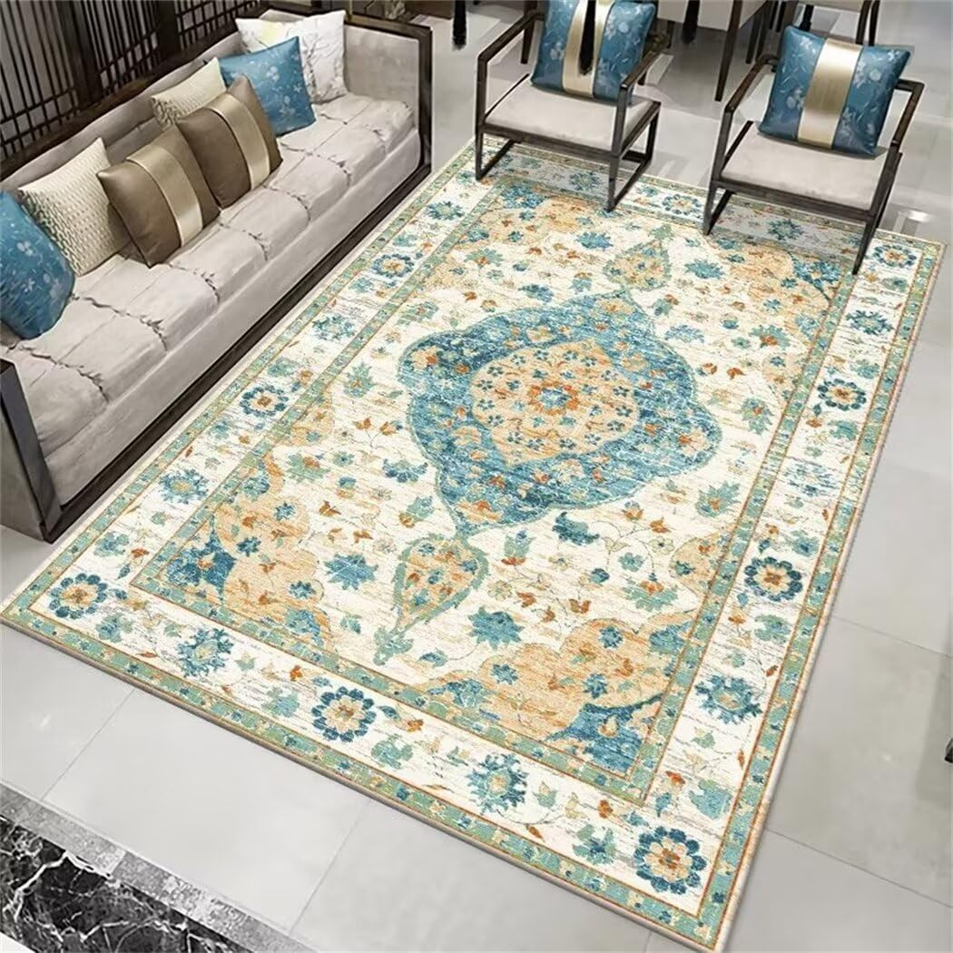 Lit pour chien d'ornement et tapis de jeu floral bleu de style vintage haut de gamme