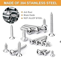 Vista 2 de VIGRUE Kit surtido de tornillos de acero inoxidable 304 de 520 piezas, tornillos de cabeza plana y pan de #4#6#8#10 Philips autorroscantes de acero