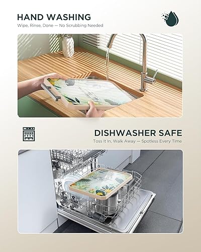 Miniatura 6 de Tabla de cortar de vidrio, tablas de cortar de vidrio templado de doble cara para cocina para cortar carne, verduras, frutas, queso, no tóxica,