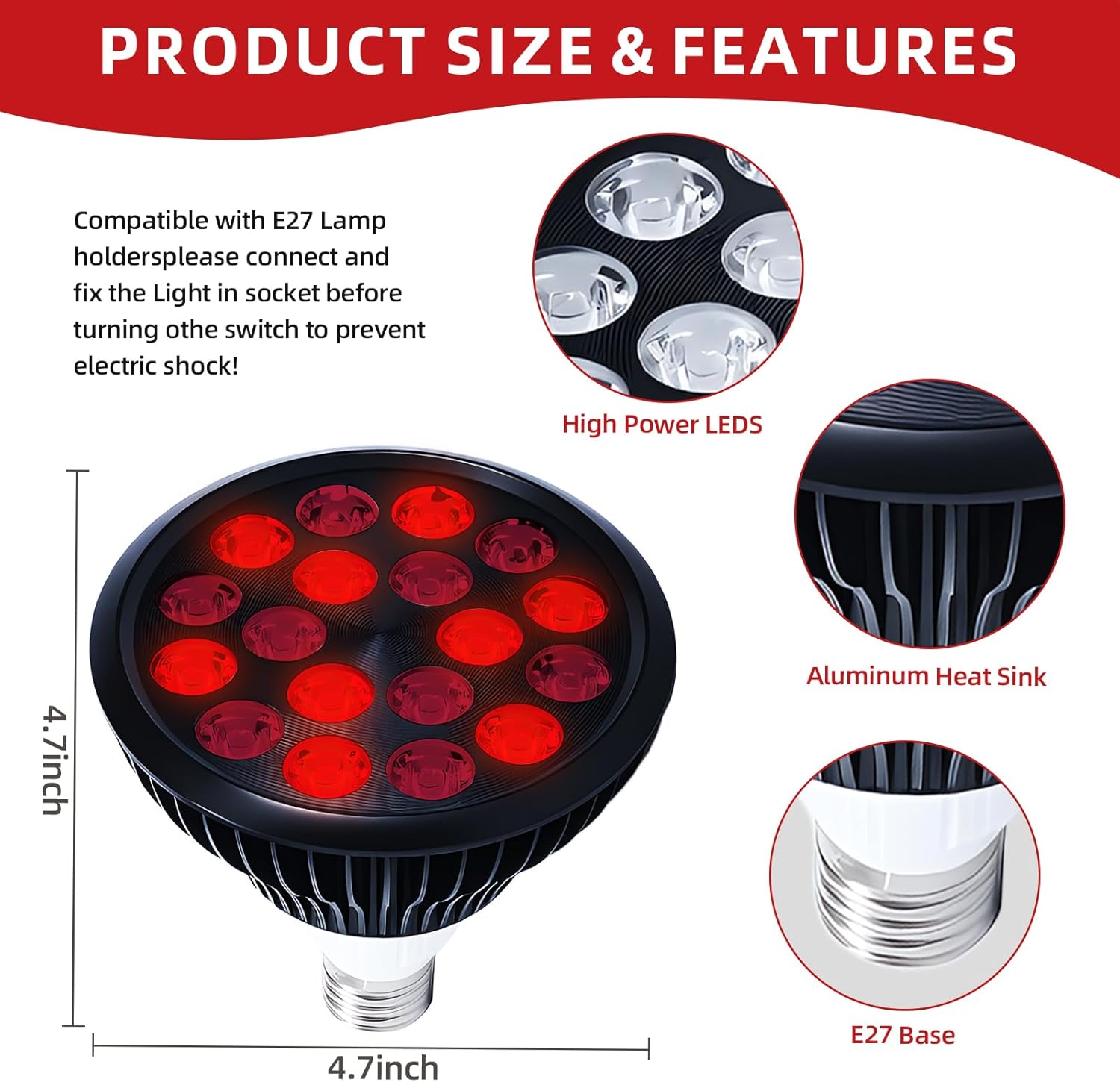 ENJlEYI Red Light Therapy, 660nm 810nm850nm 940nm, 18 Dual chip LEDs, Aluminium Shell, Portableand Targeted High lrradiance for Skin, PainRelief, Anti-Aging, Muscle Recovery