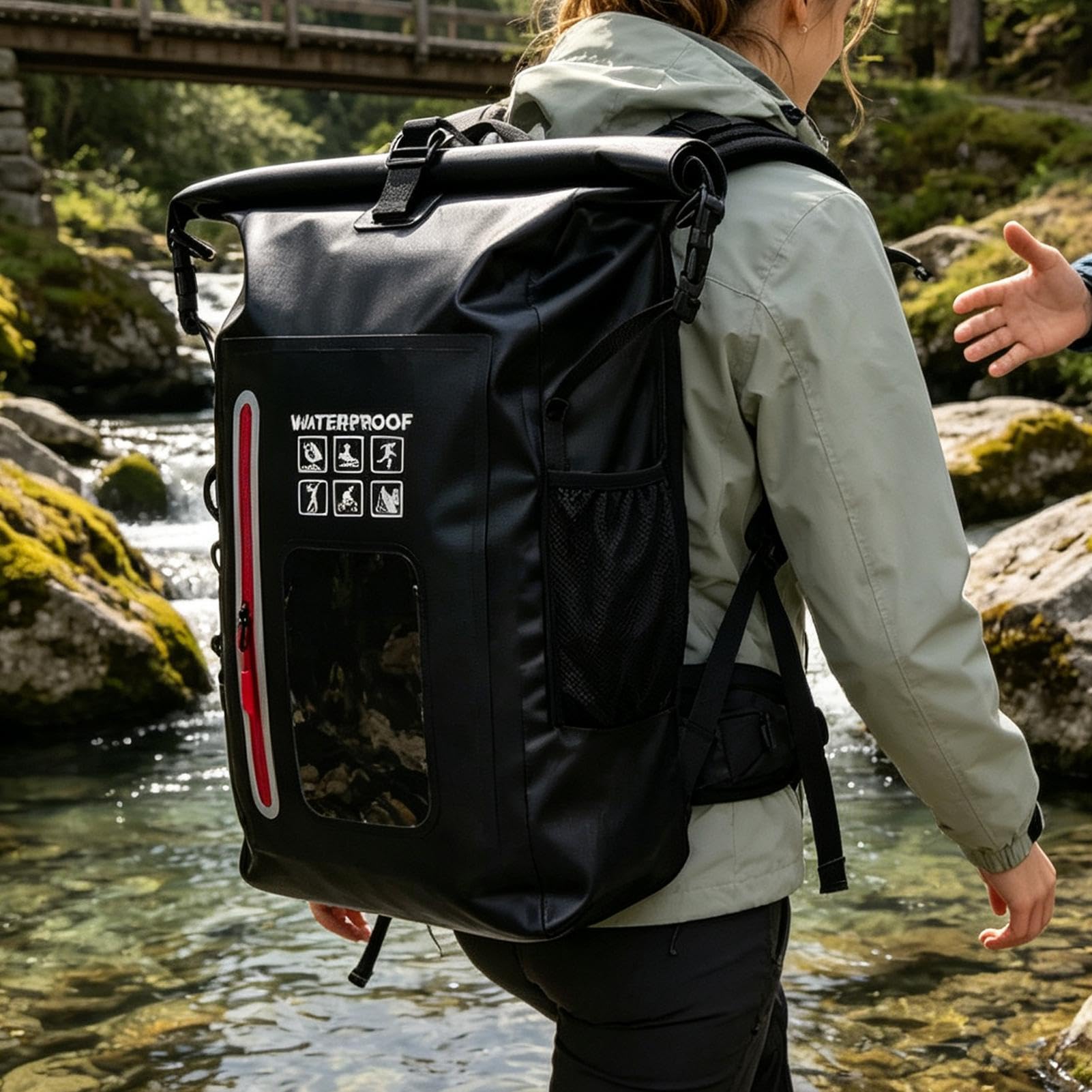 Dry Bag Rucksack mit großem Fassungsvermögen, Roll-Top-Rucksack, Schwarz , Siehe Beschreibung, Unisex