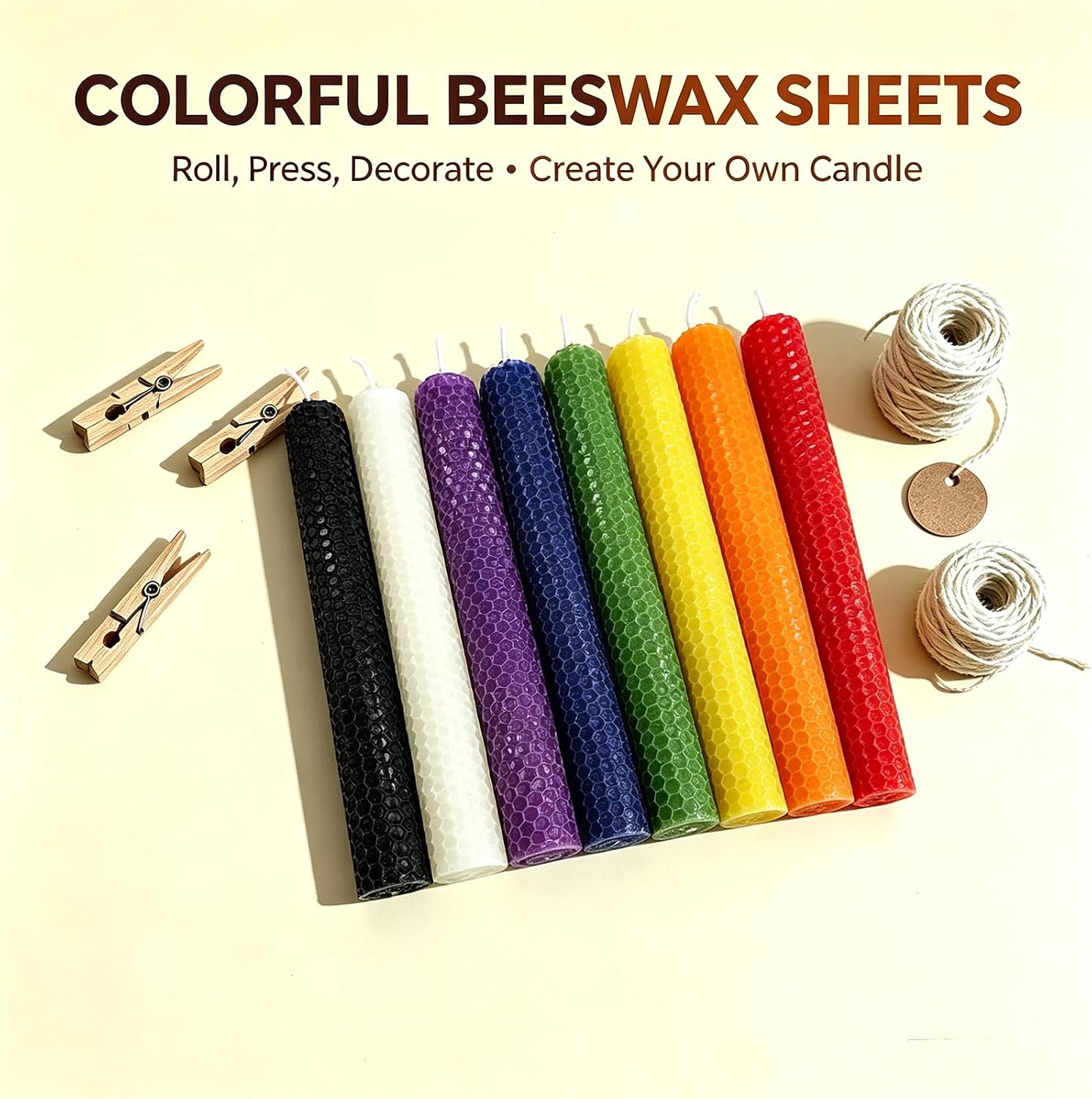 JEUSNEL 20 Pcs Beeswax Honeycomb Candle Sheets Kit, 8x8in 10 Vibrant Colors DIY Rolled Candle Making Supplies,Natural Bees Wax Sheets Craft Set for Adults & Kids