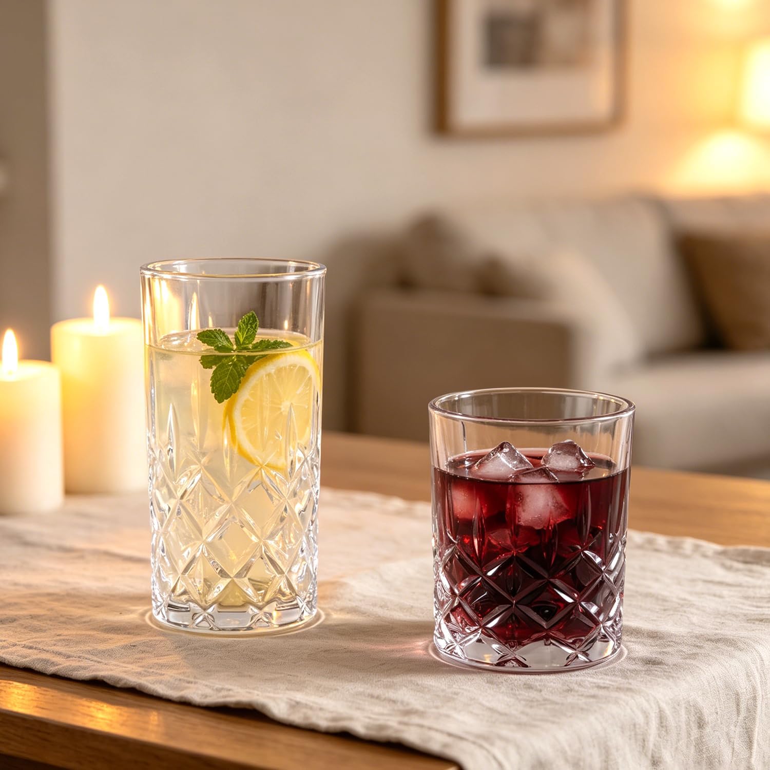 Crystal Whiskey Glasses Set of 8, 12oz Old Fashioned & 14oz Highball Tumblers for Cocktails, Juice & Beverages